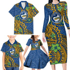 Personalised Parramatta Eels Family Matching Long Sleeve Bodycon Dress and Hawaiian Shirt Polynesian Tribal Pattern With Rugby Eel Mascot Art