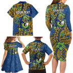 Personalised Parramatta Eels Family Matching Long Sleeve Bodycon Dress and Hawaiian Shirt Polynesian Tribal Pattern With Rugby Eel Mascot Art