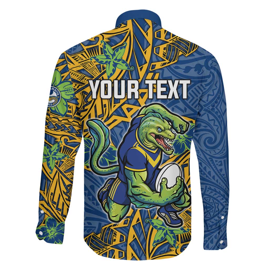 Personalised Parramatta Eels Family Matching Long Sleeve Bodycon Dress and Hawaiian Shirt Polynesian Tribal Pattern With Rugby Eel Mascot Art