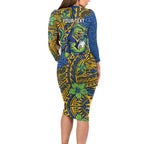 Personalised Parramatta Eels Family Matching Long Sleeve Bodycon Dress and Hawaiian Shirt Polynesian Tribal Pattern With Rugby Eel Mascot Art