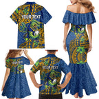 Personalised Parramatta Eels Family Matching Mermaid Dress and Hawaiian Shirt Polynesian Tribal Pattern With Rugby Eel Mascot Art