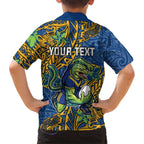 Personalised Parramatta Eels Family Matching Off The Shoulder Long Sleeve Dress and Hawaiian Shirt Polynesian Tribal Pattern With Rugby Eel Mascot Art
