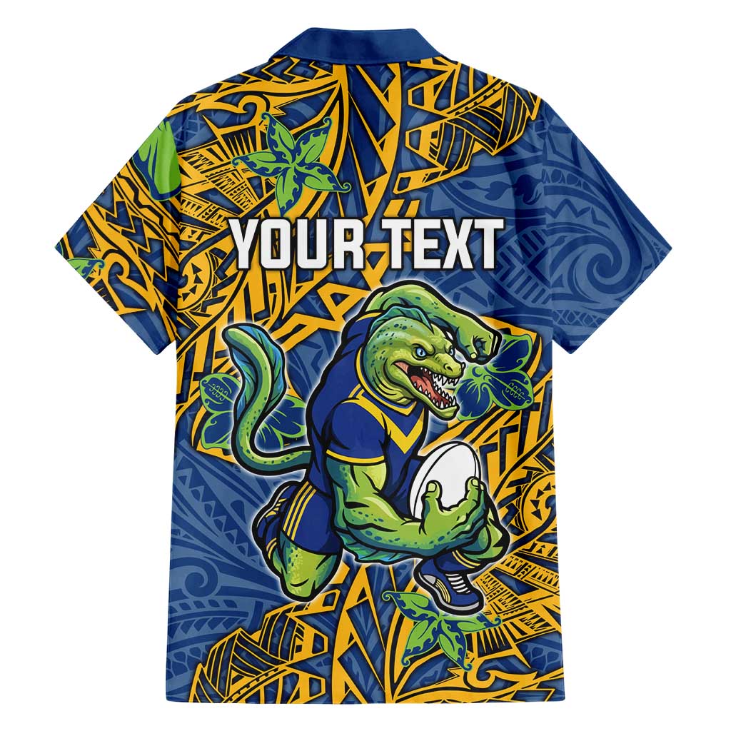 Personalised Parramatta Eels Family Matching Off The Shoulder Long Sleeve Dress and Hawaiian Shirt Polynesian Tribal Pattern With Rugby Eel Mascot Art