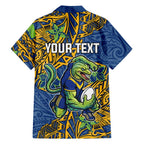 Personalised Parramatta Eels Family Matching Off The Shoulder Long Sleeve Dress and Hawaiian Shirt Polynesian Tribal Pattern With Rugby Eel Mascot Art