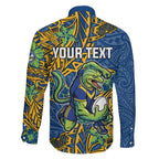 Personalised Parramatta Eels Family Matching Off The Shoulder Long Sleeve Dress and Hawaiian Shirt Polynesian Tribal Pattern With Rugby Eel Mascot Art