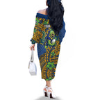 Personalised Parramatta Eels Family Matching Off The Shoulder Long Sleeve Dress and Hawaiian Shirt Polynesian Tribal Pattern With Rugby Eel Mascot Art