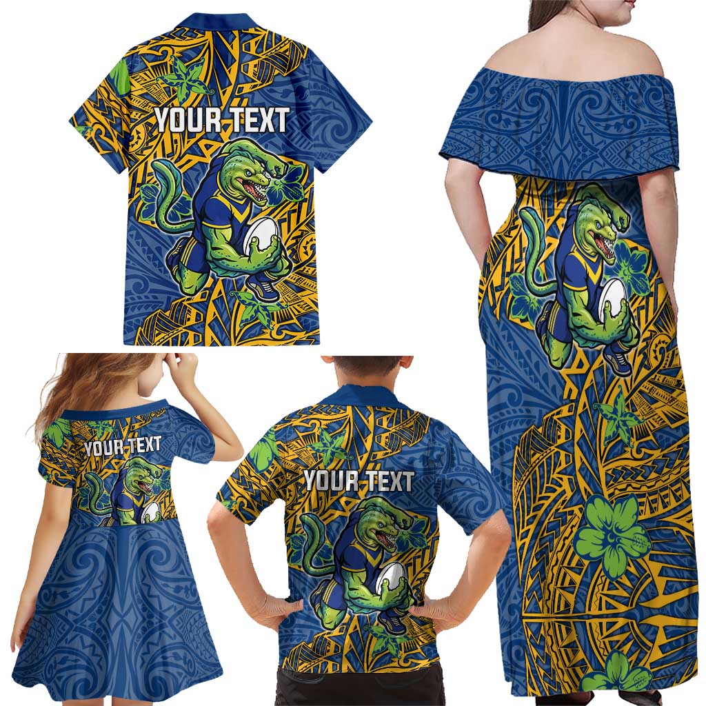 Personalised Parramatta Eels Family Matching Off Shoulder Maxi Dress and Hawaiian Shirt Polynesian Tribal Pattern With Rugby Eel Mascot Art