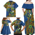 Personalised Parramatta Eels Family Matching Off Shoulder Maxi Dress and Hawaiian Shirt Polynesian Tribal Pattern With Rugby Eel Mascot Art