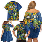 Personalised Parramatta Eels Family Matching Off Shoulder Short Dress and Hawaiian Shirt Polynesian Tribal Pattern With Rugby Eel Mascot Art