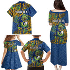 Personalised Parramatta Eels Family Matching Puletasi and Hawaiian Shirt Polynesian Tribal Pattern With Rugby Eel Mascot Art