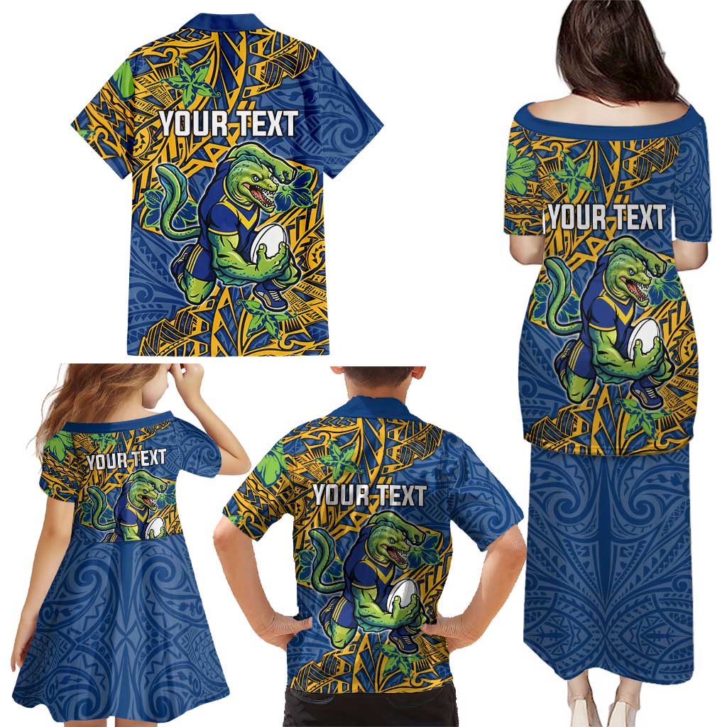 Personalised Parramatta Eels Family Matching Puletasi and Hawaiian Shirt Polynesian Tribal Pattern With Rugby Eel Mascot Art