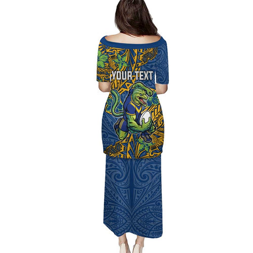 Personalised Parramatta Eels Family Matching Puletasi and Hawaiian Shirt Polynesian Tribal Pattern With Rugby Eel Mascot Art