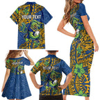 Personalised Parramatta Eels Family Matching Short Sleeve Bodycon Dress and Hawaiian Shirt Polynesian Tribal Pattern With Rugby Eel Mascot Art