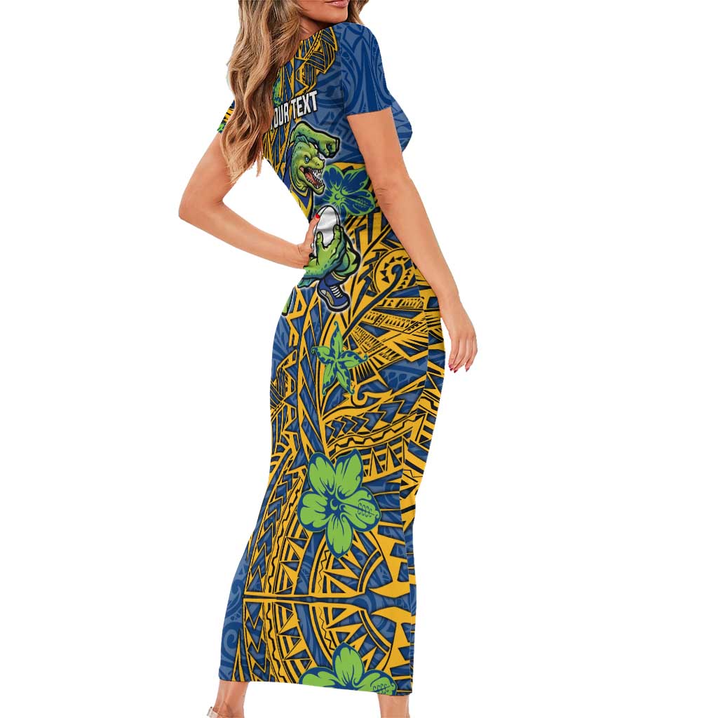 Personalised Parramatta Eels Family Matching Short Sleeve Bodycon Dress and Hawaiian Shirt Polynesian Tribal Pattern With Rugby Eel Mascot Art