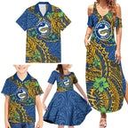 Personalised Parramatta Eels Family Matching Summer Maxi Dress and Hawaiian Shirt Polynesian Tribal Pattern With Rugby Eel Mascot Art