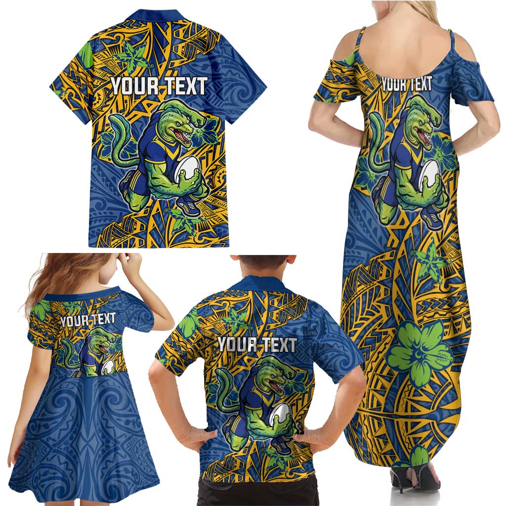Personalised Parramatta Eels Family Matching Summer Maxi Dress and Hawaiian Shirt Polynesian Tribal Pattern With Rugby Eel Mascot Art