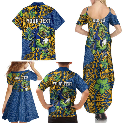Personalised Parramatta Eels Family Matching Summer Maxi Dress and Hawaiian Shirt Polynesian Tribal Pattern With Rugby Eel Mascot Art