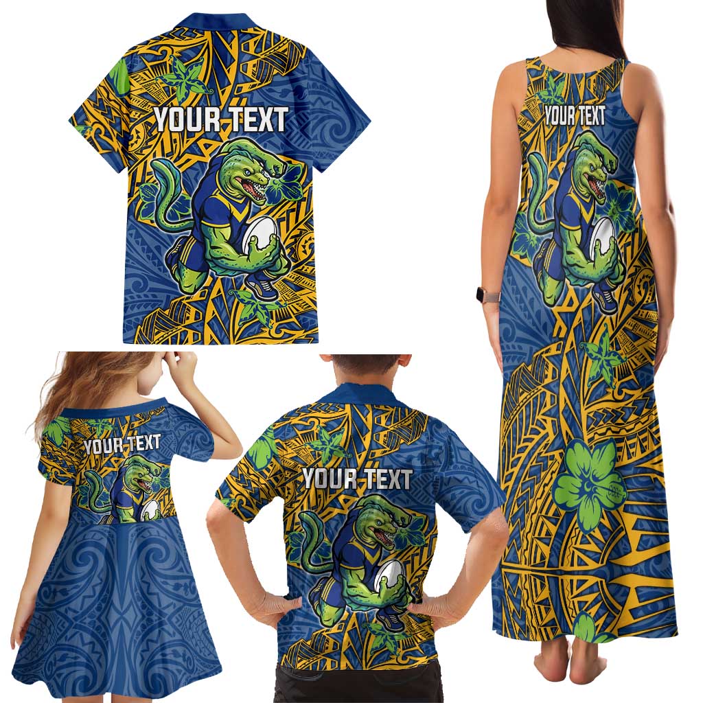 Personalised Parramatta Eels Family Matching Tank Maxi Dress and Hawaiian Shirt Polynesian Tribal Pattern With Rugby Eel Mascot Art