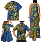 Personalised Parramatta Eels Family Matching Tank Maxi Dress and Hawaiian Shirt Polynesian Tribal Pattern With Rugby Eel Mascot Art
