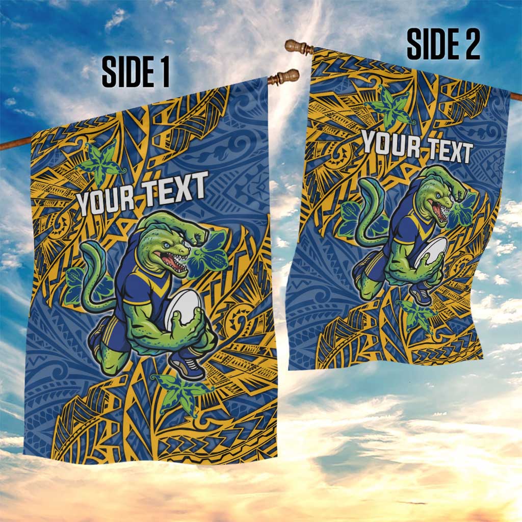 Personalised Parramatta Eels Garden Flag Polynesian Tribal Pattern With Rugby Eel Mascot Art
