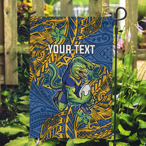 Personalised Parramatta Eels Garden Flag Polynesian Tribal Pattern With Rugby Eel Mascot Art