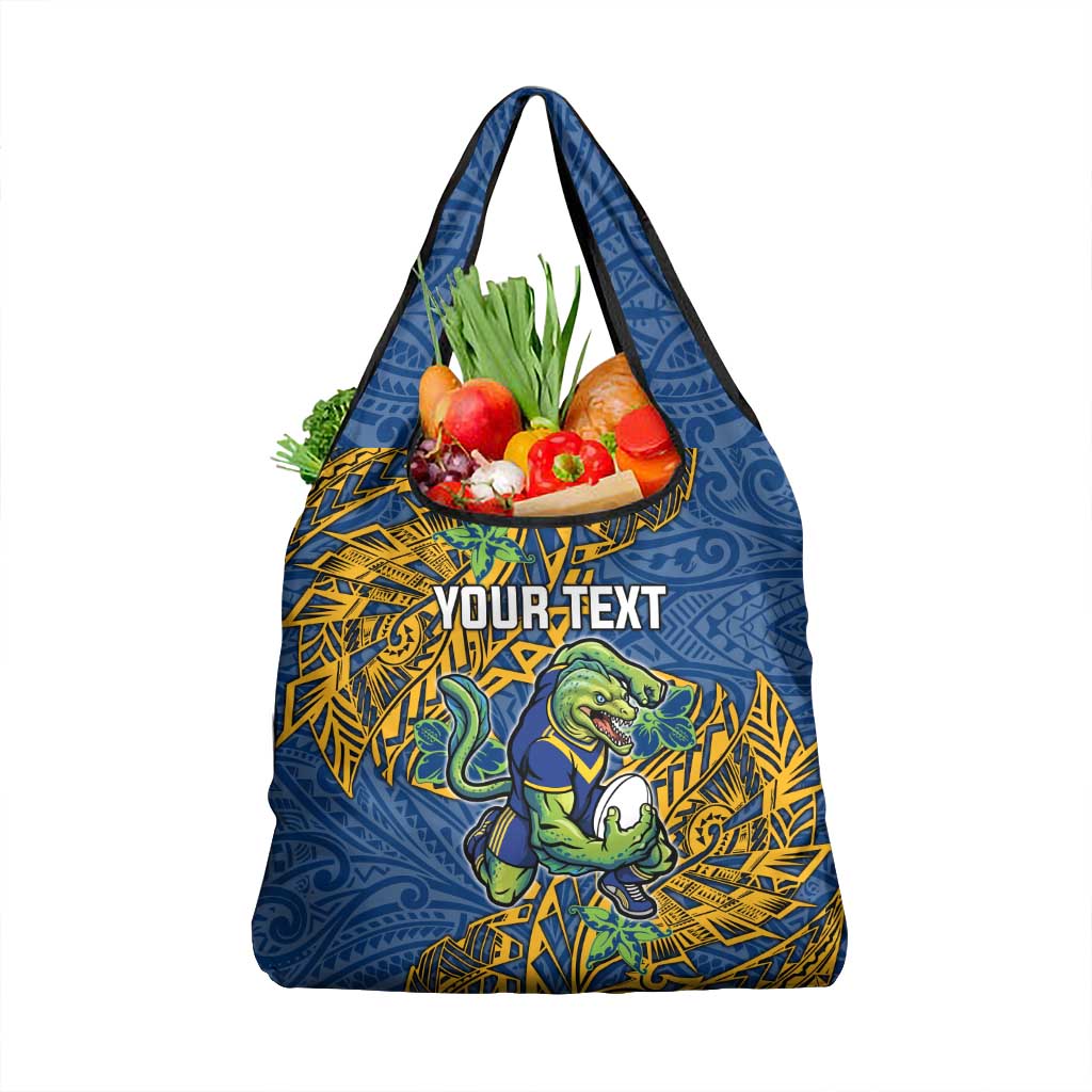 Personalised Parramatta Eels Grocery Bag Polynesian Tribal Pattern With Rugby Eel Mascot Art