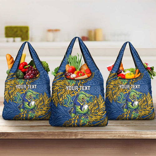 Personalised Parramatta Eels Grocery Bag Polynesian Tribal Pattern With Rugby Eel Mascot Art