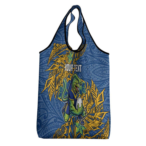 Personalised Parramatta Eels Grocery Bag Polynesian Tribal Pattern With Rugby Eel Mascot Art