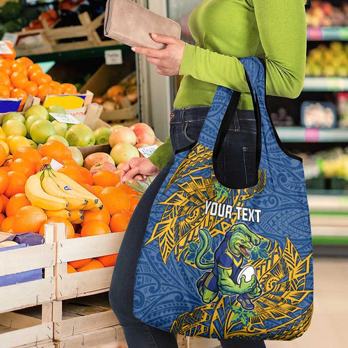 Personalised Parramatta Eels Grocery Bag Polynesian Tribal Pattern With Rugby Eel Mascot Art
