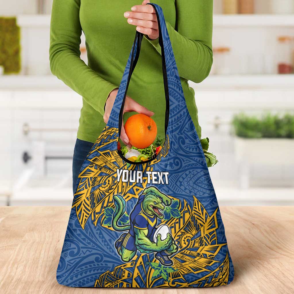 Personalised Parramatta Eels Grocery Bag Polynesian Tribal Pattern With Rugby Eel Mascot Art