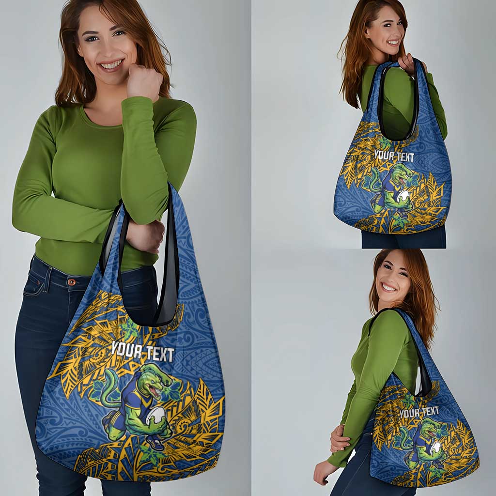 Personalised Parramatta Eels Grocery Bag Polynesian Tribal Pattern With Rugby Eel Mascot Art