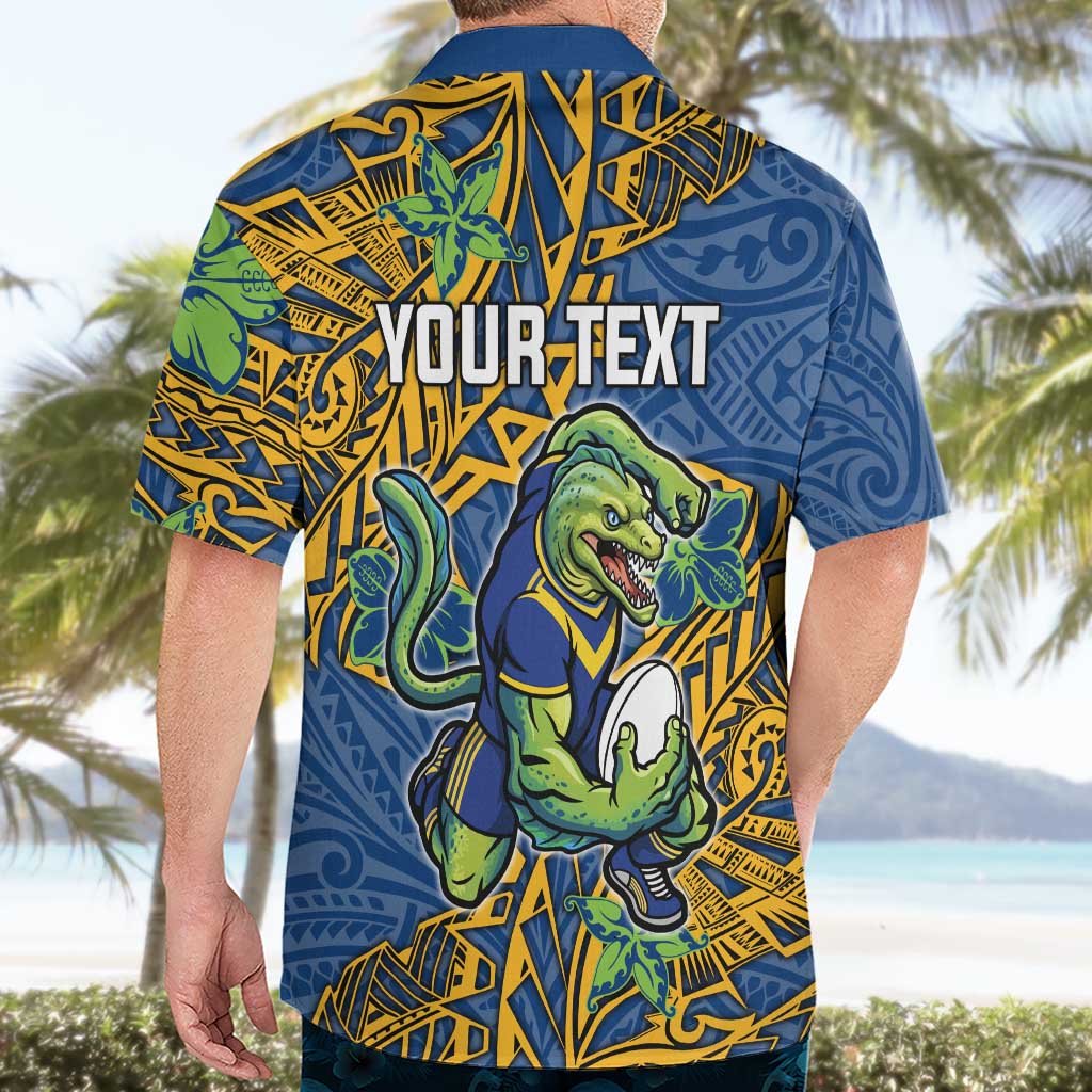 Personalised Parramatta Eels Hawaiian Shirt Polynesian Tribal Pattern With Rugby Eel Mascot Art