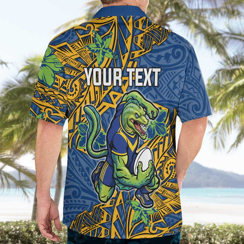 Personalised Parramatta Eels Hawaiian Shirt Polynesian Tribal Pattern With Rugby Eel Mascot Art