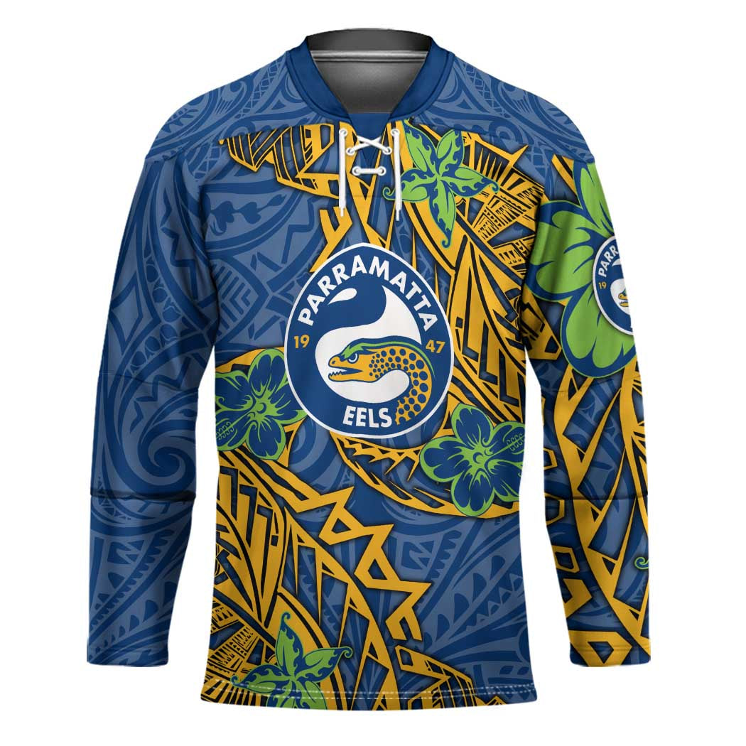 Personalised Parramatta Eels Hockey Jersey Polynesian Tribal Pattern With Rugby Eel Mascot Art