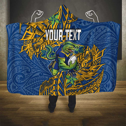 Personalised Parramatta Eels Hooded Blanket Polynesian Tribal Pattern With Rugby Eel Mascot Art