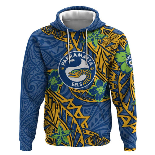 Personalised Parramatta Eels Hoodie Polynesian Tribal Pattern With Rugby Eel Mascot Art