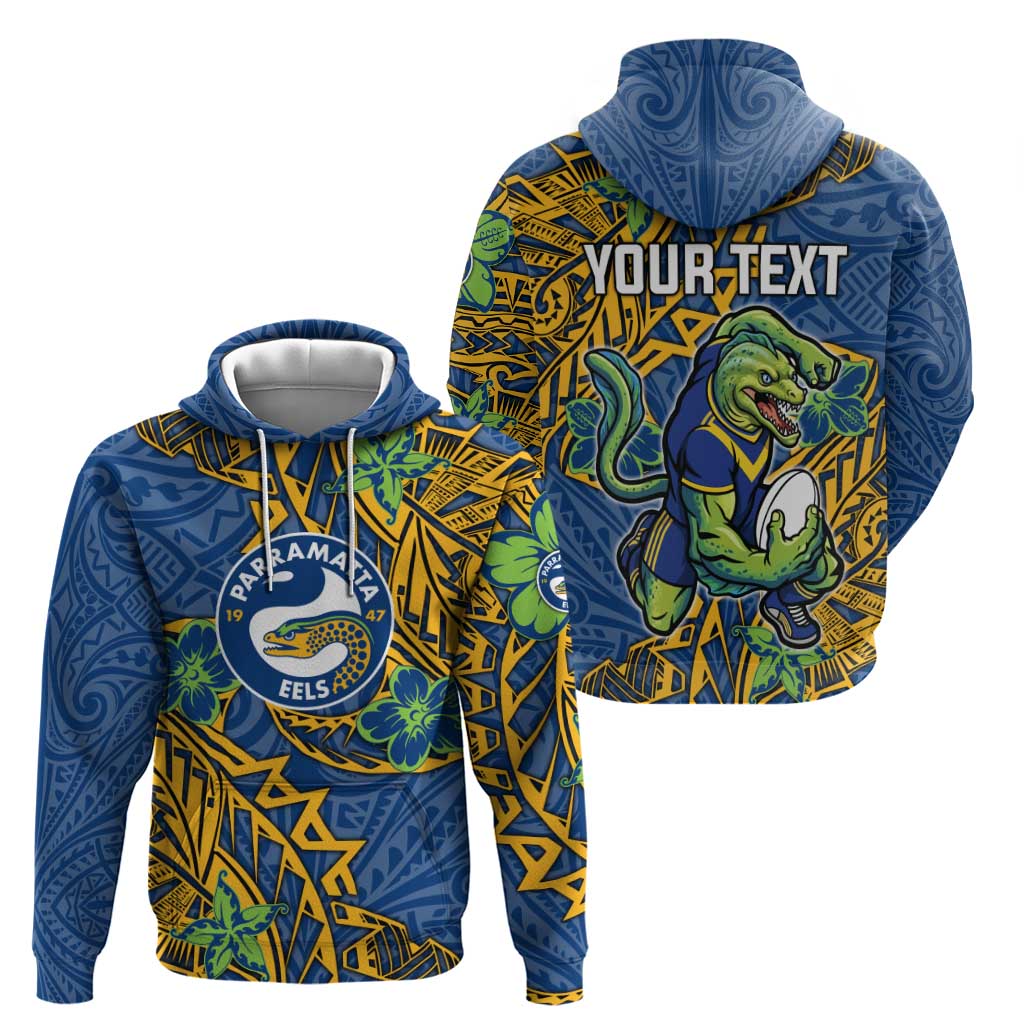 Personalised Parramatta Eels Hoodie Polynesian Tribal Pattern With Rugby Eel Mascot Art