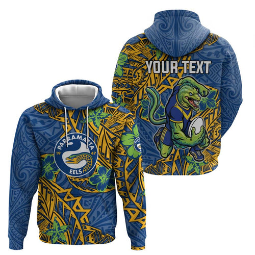 Personalised Parramatta Eels Hoodie Polynesian Tribal Pattern With Rugby Eel Mascot Art