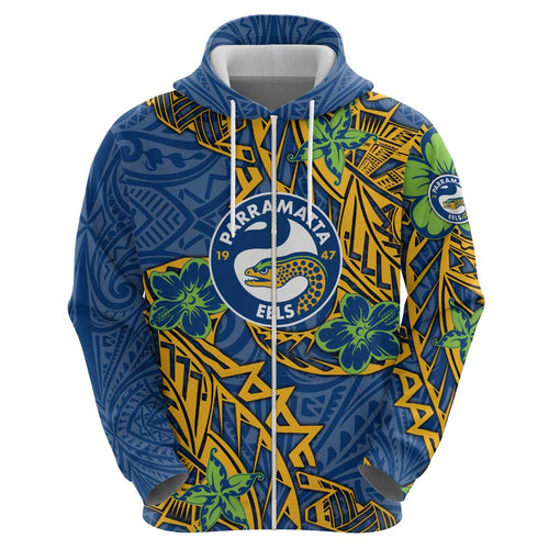Personalised Parramatta Eels Hoodie Polynesian Tribal Pattern With Rugby Eel Mascot Art