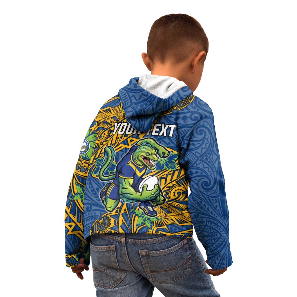 Personalised Parramatta Eels Kid Hoodie Polynesian Tribal Pattern With Rugby Eel Mascot Art