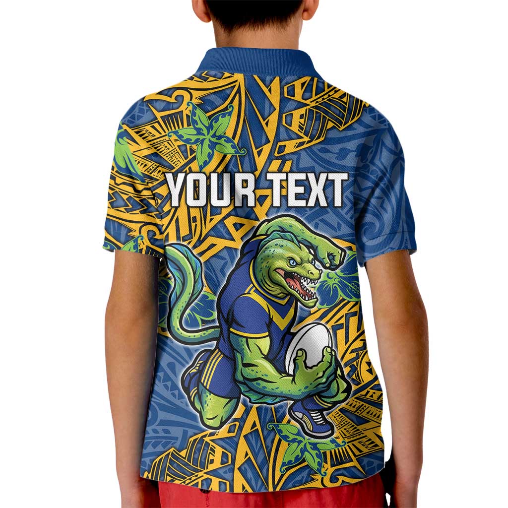 Personalised Parramatta Eels Kid Polo Shirt Polynesian Tribal Pattern With Rugby Eel Mascot Art