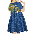 Personalised Parramatta Eels Kid Short Sleeve Dress Polynesian Tribal Pattern With Rugby Eel Mascot Art