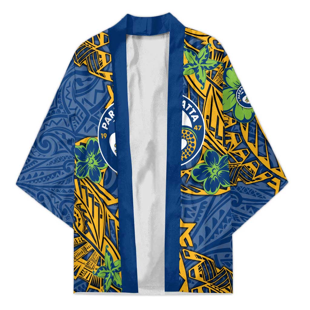 Personalised Parramatta Eels Kimono Polynesian Tribal Pattern With Rugby Eel Mascot Art