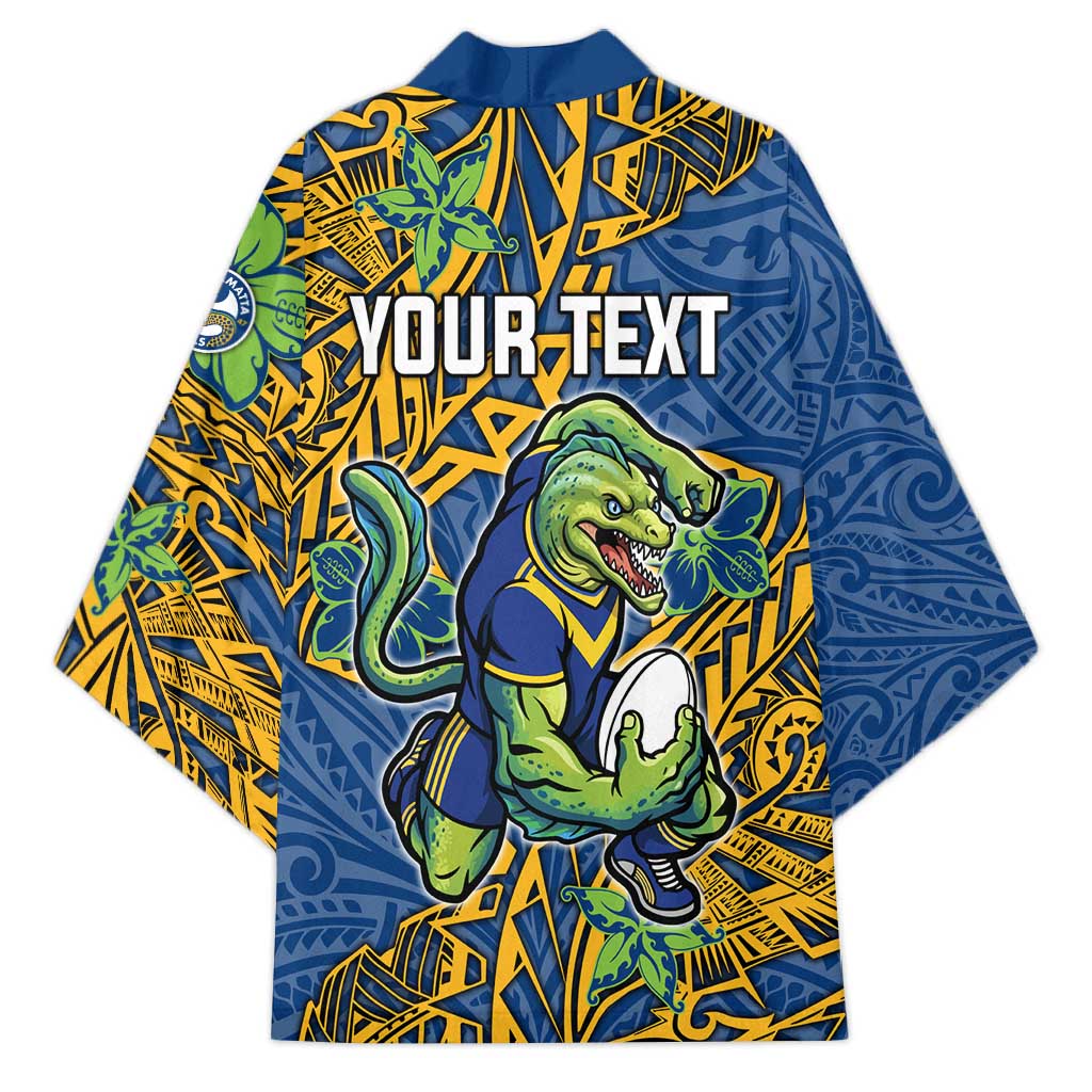 Personalised Parramatta Eels Kimono Polynesian Tribal Pattern With Rugby Eel Mascot Art