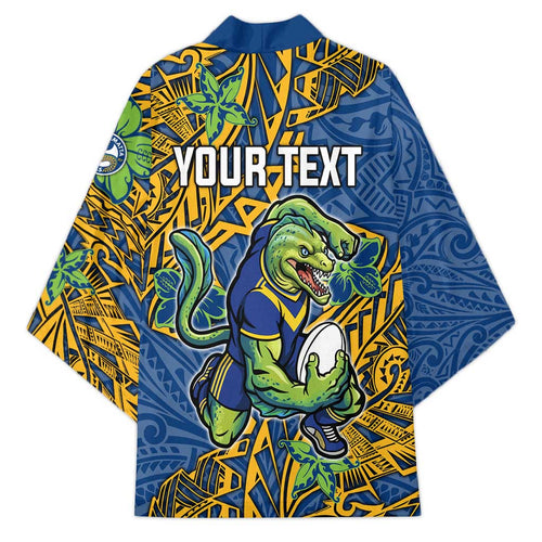 Personalised Parramatta Eels Kimono Polynesian Tribal Pattern With Rugby Eel Mascot Art