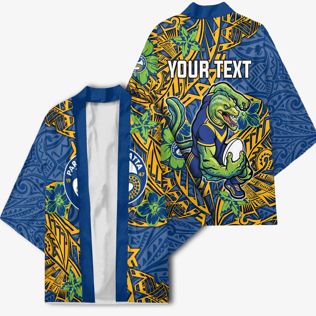 Personalised Parramatta Eels Kimono Polynesian Tribal Pattern With Rugby Eel Mascot Art
