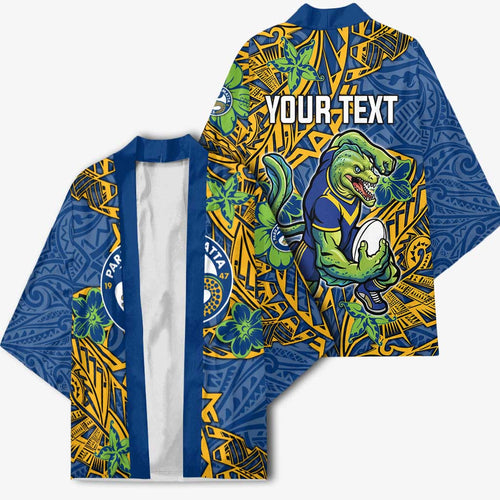 Personalised Parramatta Eels Kimono Polynesian Tribal Pattern With Rugby Eel Mascot Art