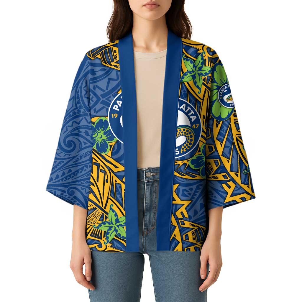 Personalised Parramatta Eels Kimono Polynesian Tribal Pattern With Rugby Eel Mascot Art