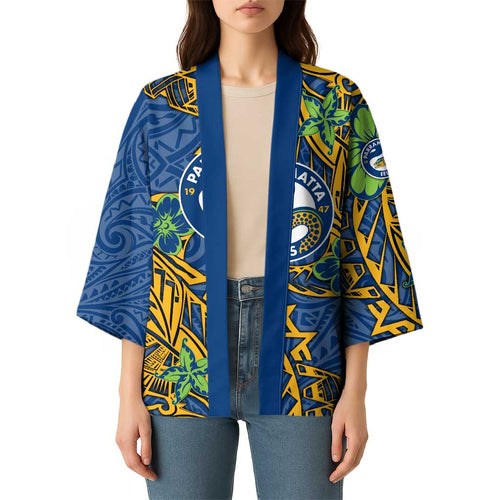Personalised Parramatta Eels Kimono Polynesian Tribal Pattern With Rugby Eel Mascot Art