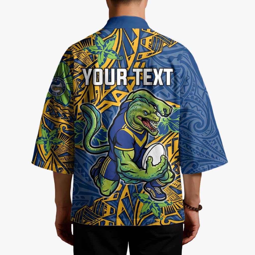 Personalised Parramatta Eels Kimono Polynesian Tribal Pattern With Rugby Eel Mascot Art